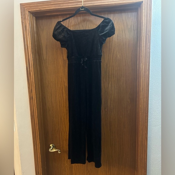 Three Hearts Other - Black Velvet girls Jumpsuit with Puff Sleeves